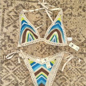 Aerie Multicolor Crochet Bikini Top and bottoms